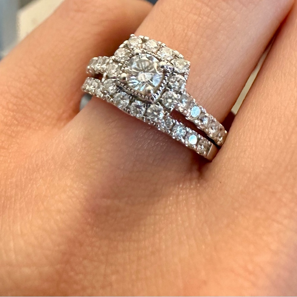 1.5c white gold engagement ring and wedding band